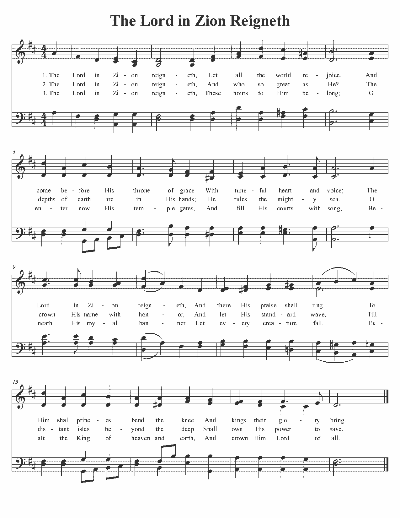 The Lord in Zion Reigneth - Sheet Music Page 1