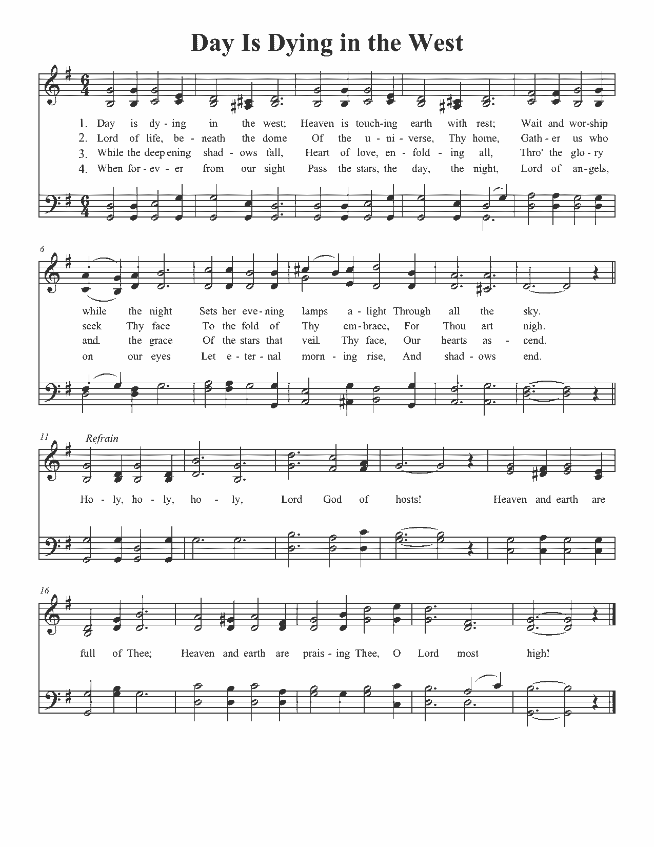 Day is Dying in the West - Sheet Music Page 1