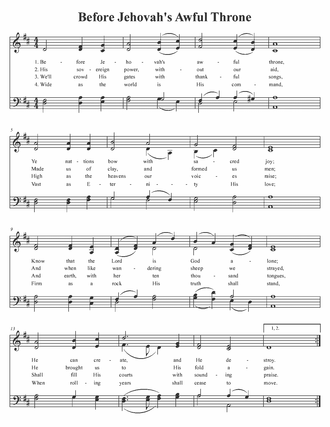 Before Jehovah's Awful Throne - Sheet Music Page 1
