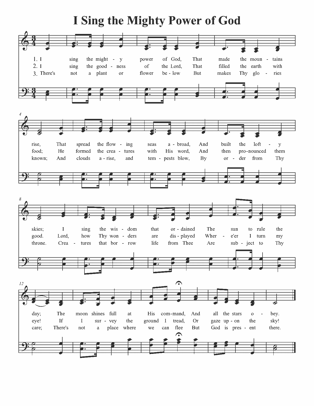 I Sing the Mighty Power of God - Sheet Music Page 1