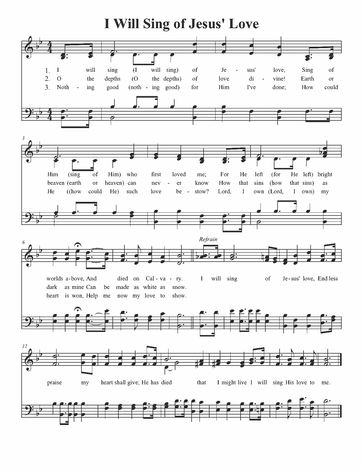 I Will Sing of Jesus' Love - Sheet Music Page 1