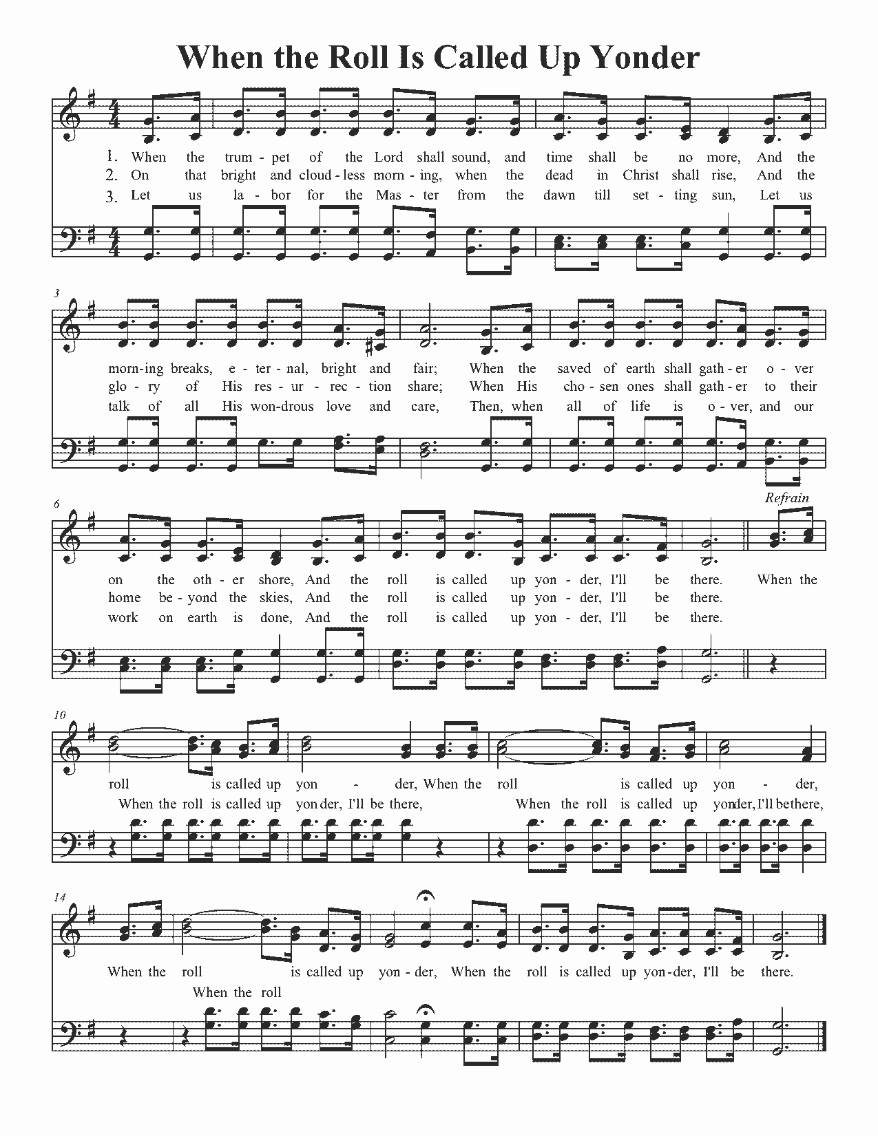 When the Roll Is Called Up Yonder - Sheet Music Page 1