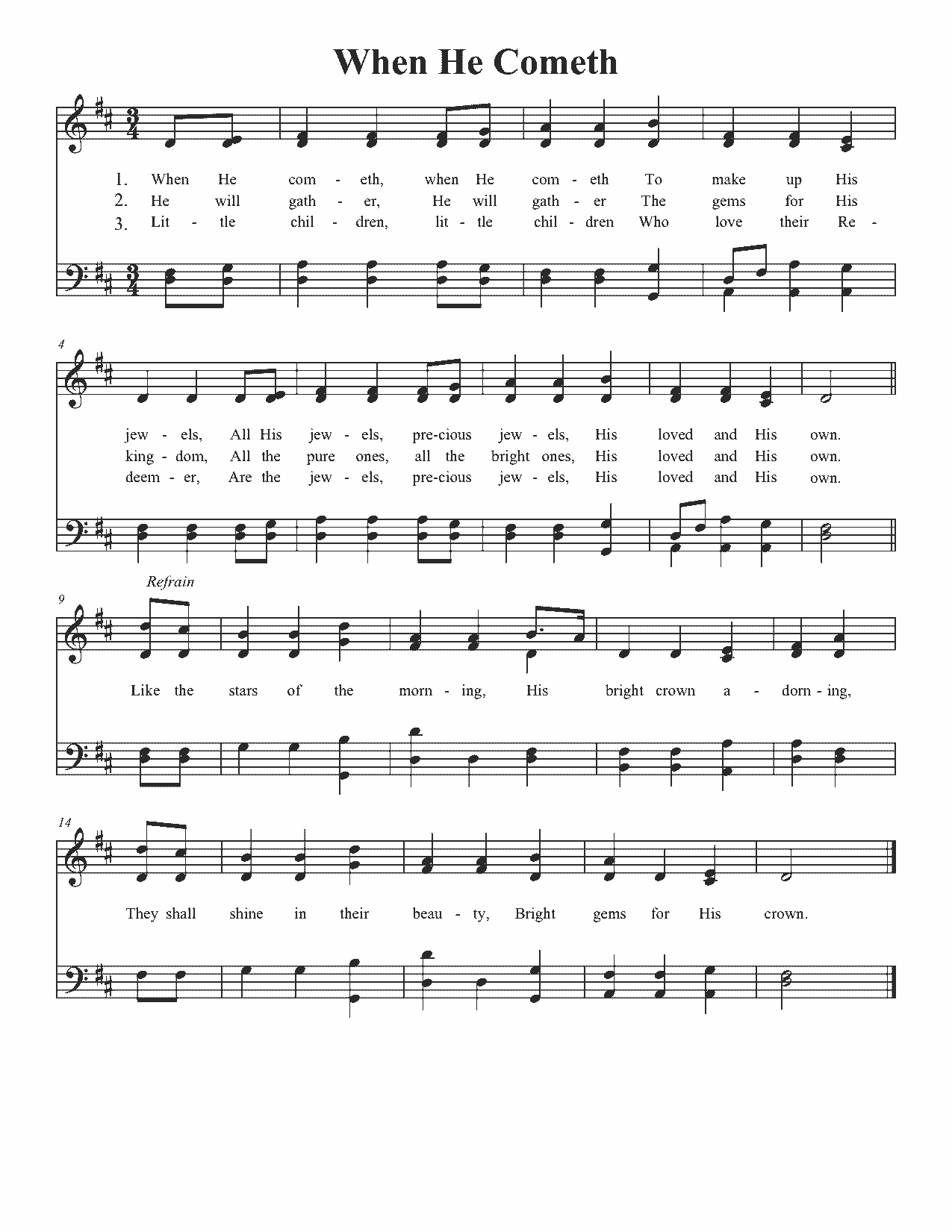When He Cometh - Sheet Music Page 1
