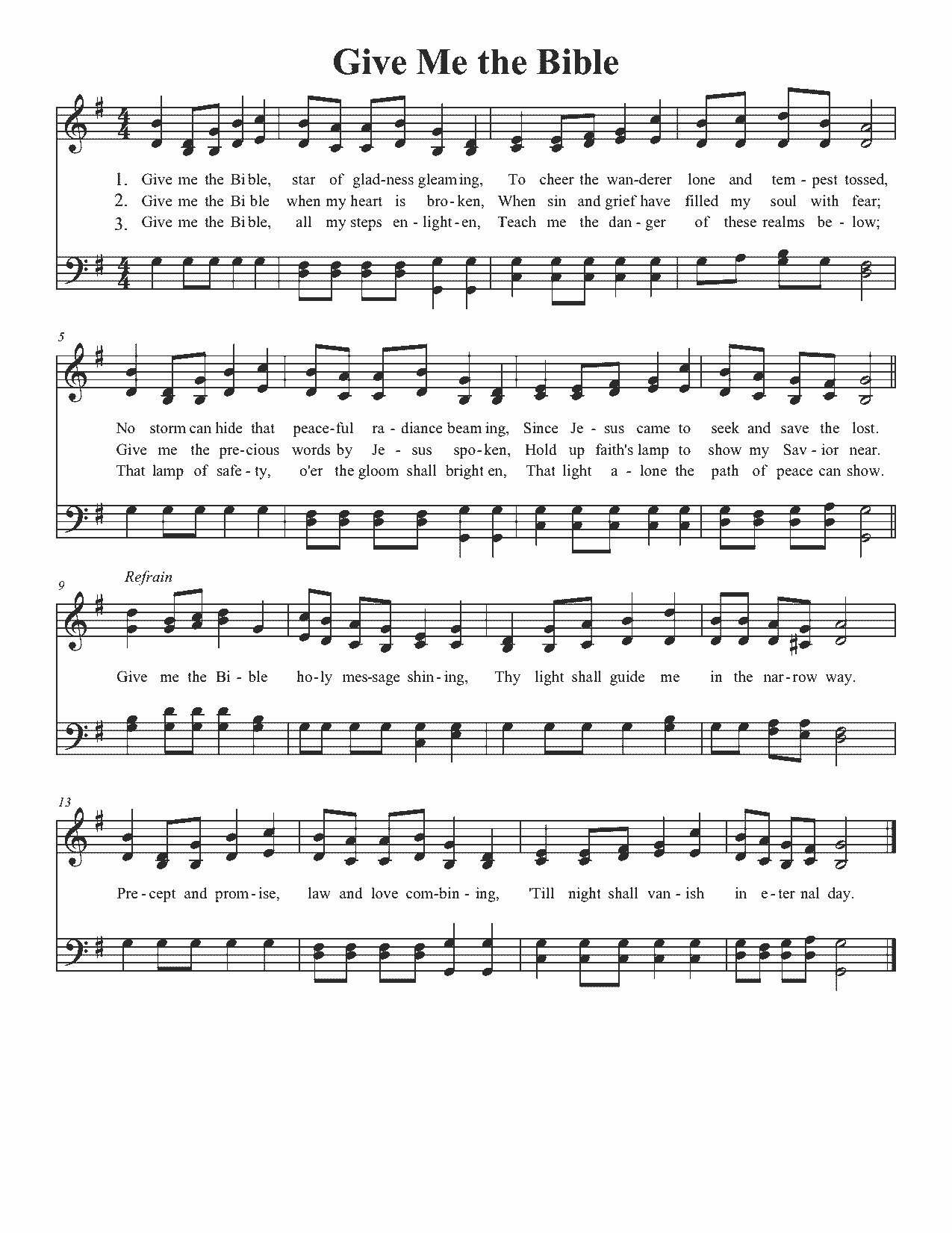 Give Me the Bible - Sheet Music Page 1