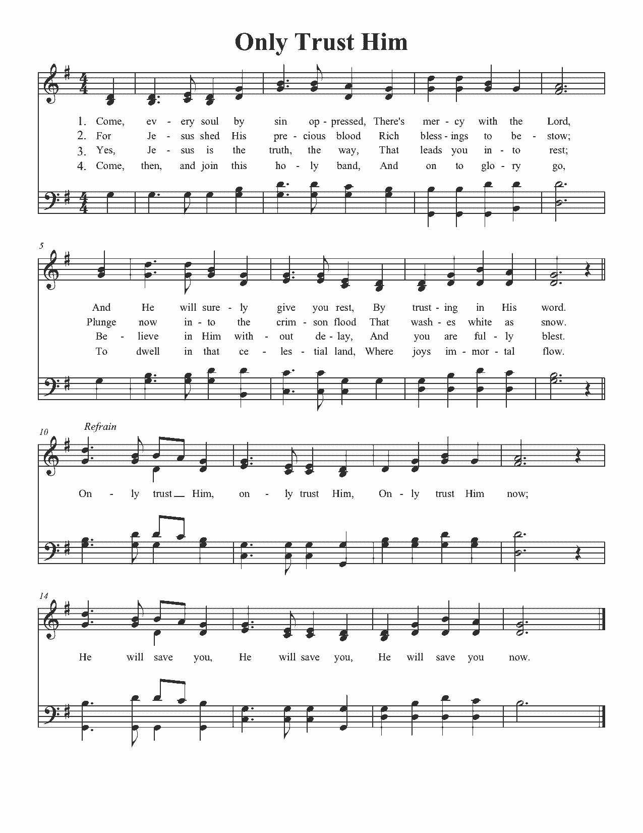 Only Trust Him - Sheet Music Page 1