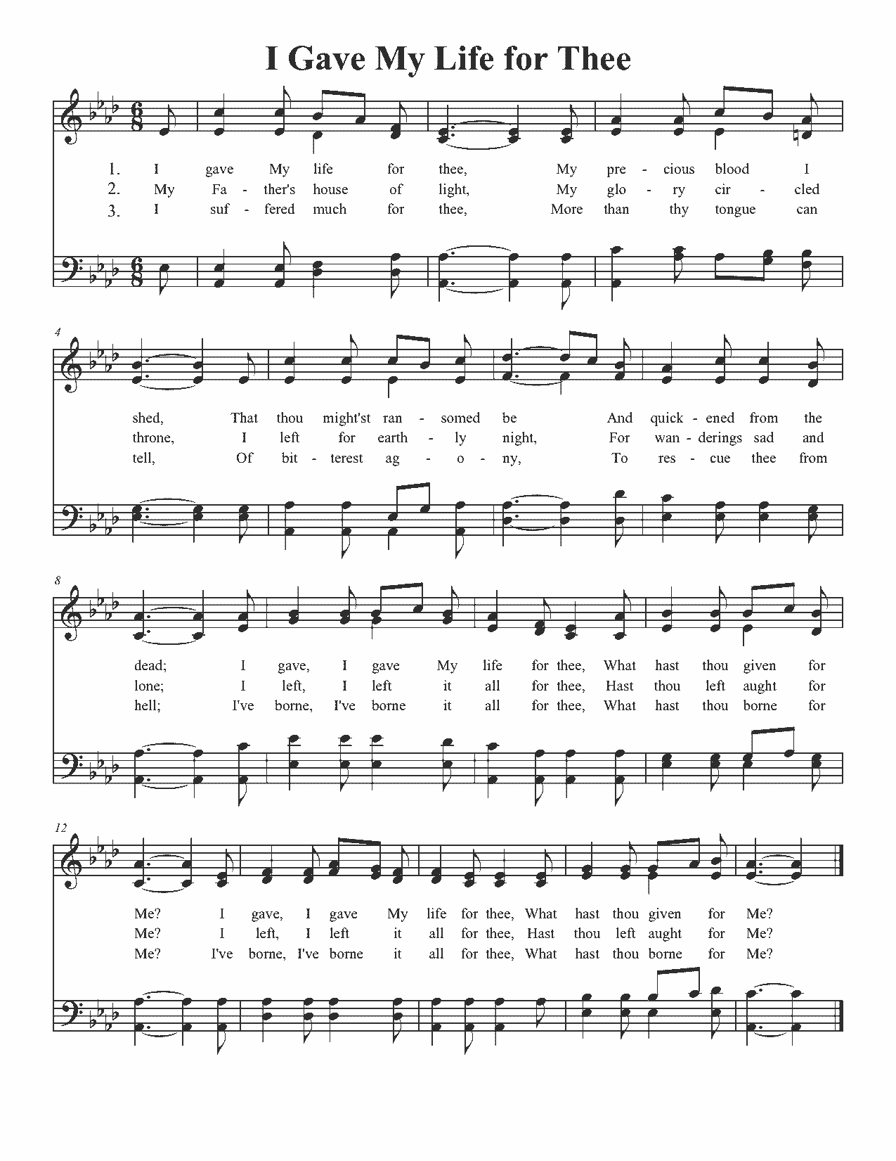 I Gave My Life for Thee - Sheet Music Page 1