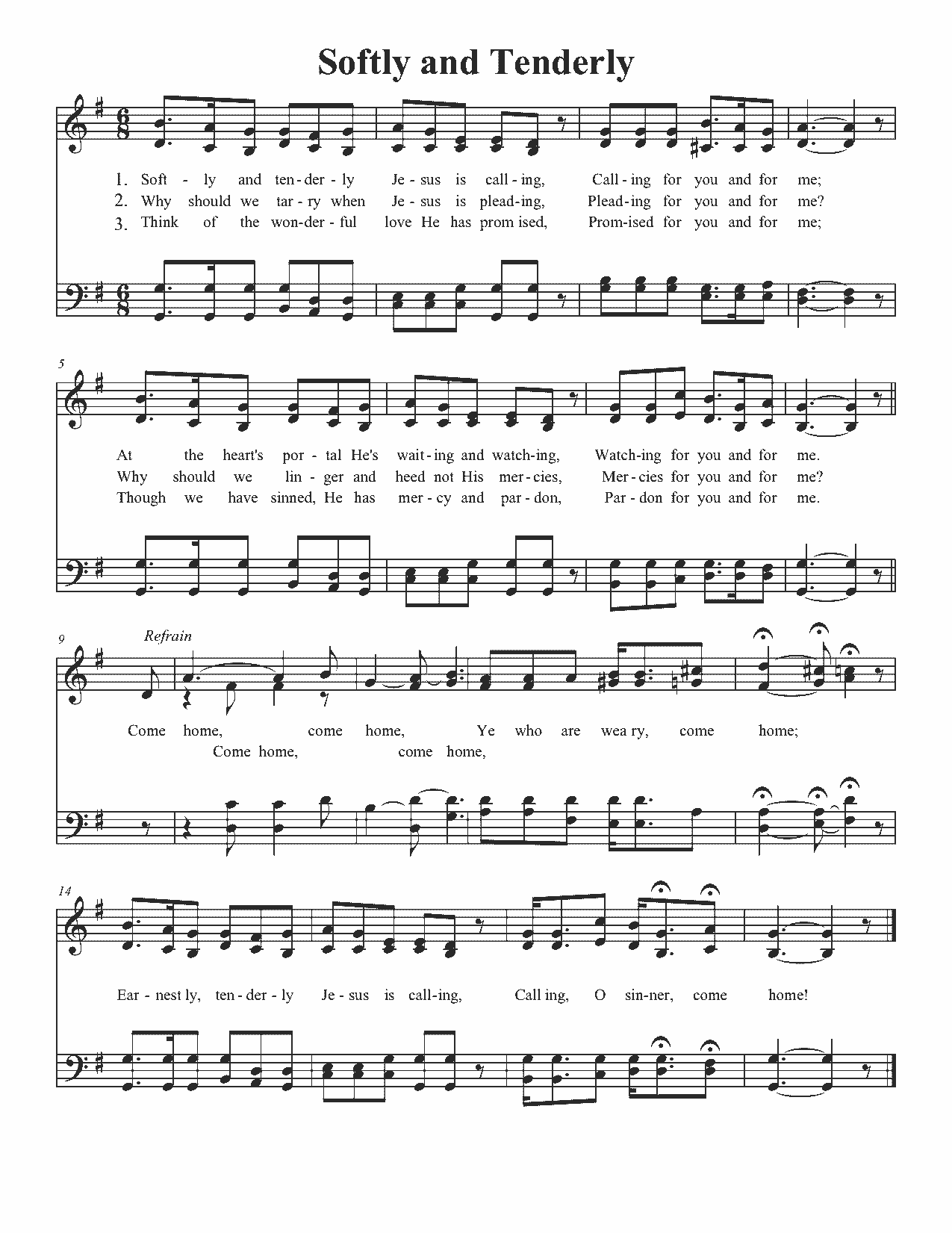 Softly and Tenderly - Sheet Music Page 1