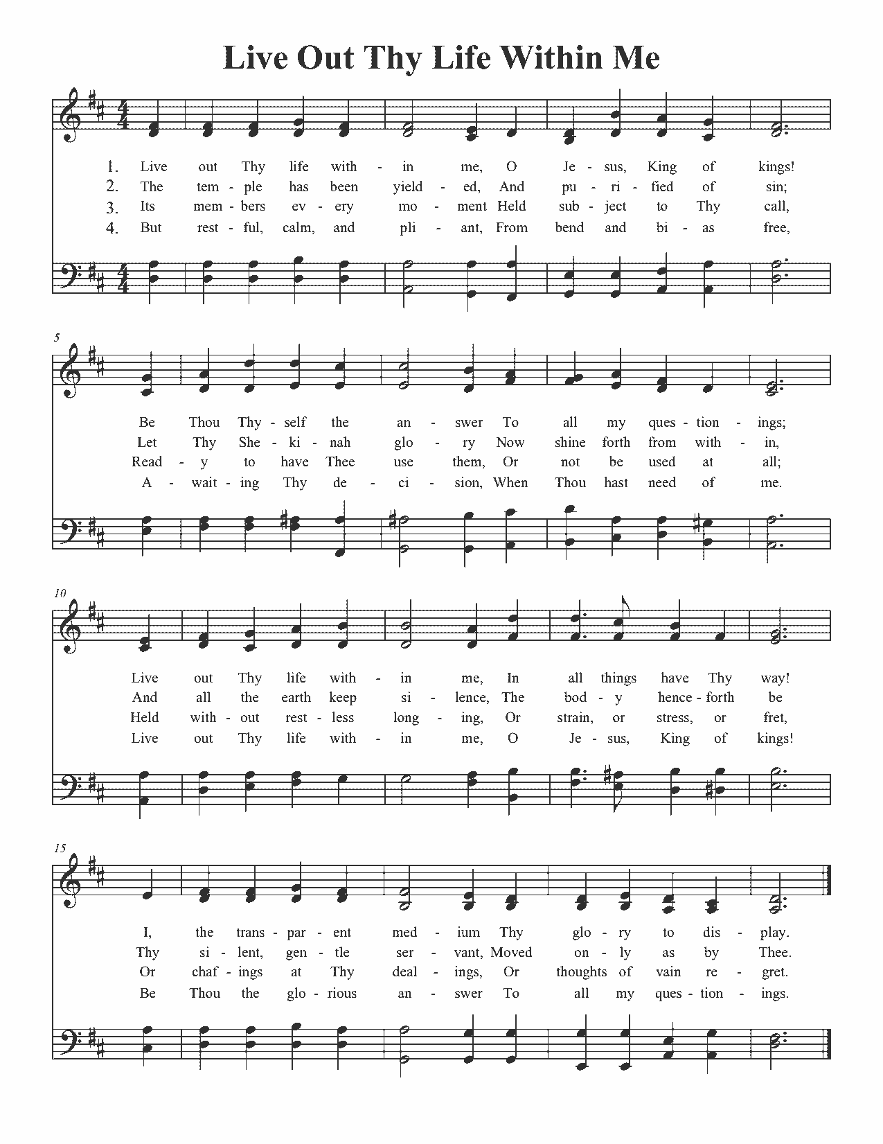 Live Out Thy Life Within Me - Sheet Music Page 1