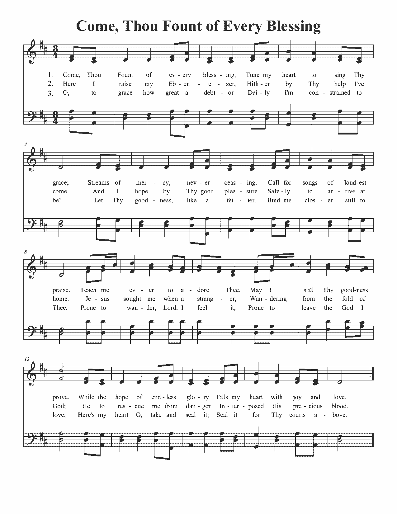 Come, Thou Fount of Every Blessing - Sheet Music Page 1