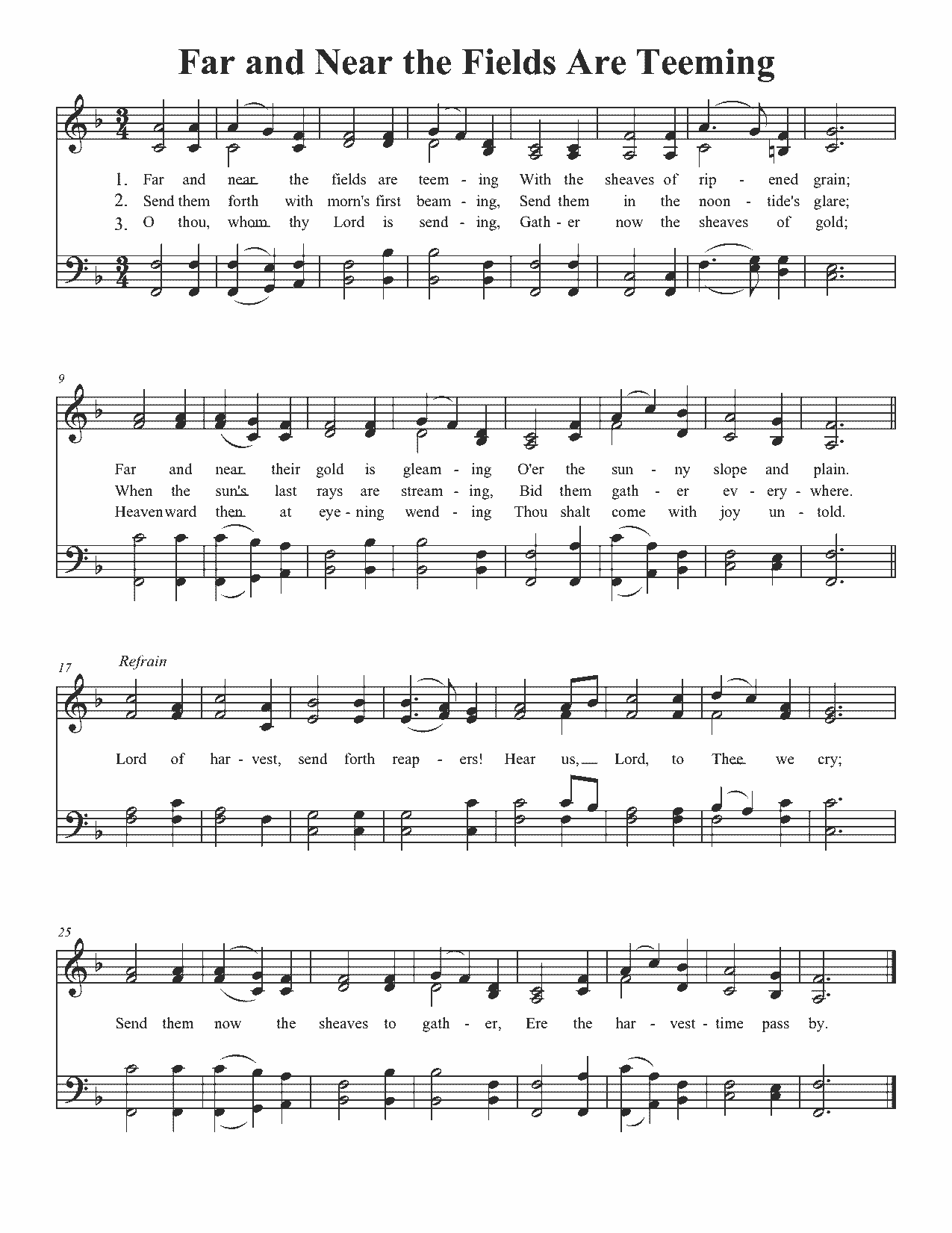 Far and Near the Fields Are Teeming - Sheet Music Page 1
