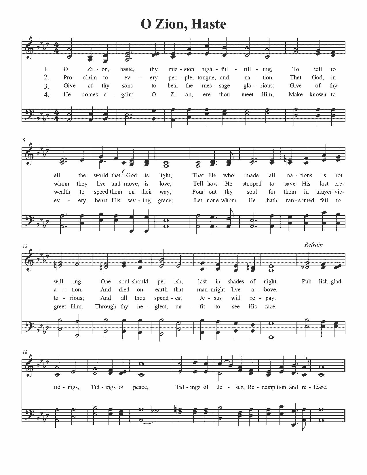 O Zion, Haste - Sheet Music Page 1