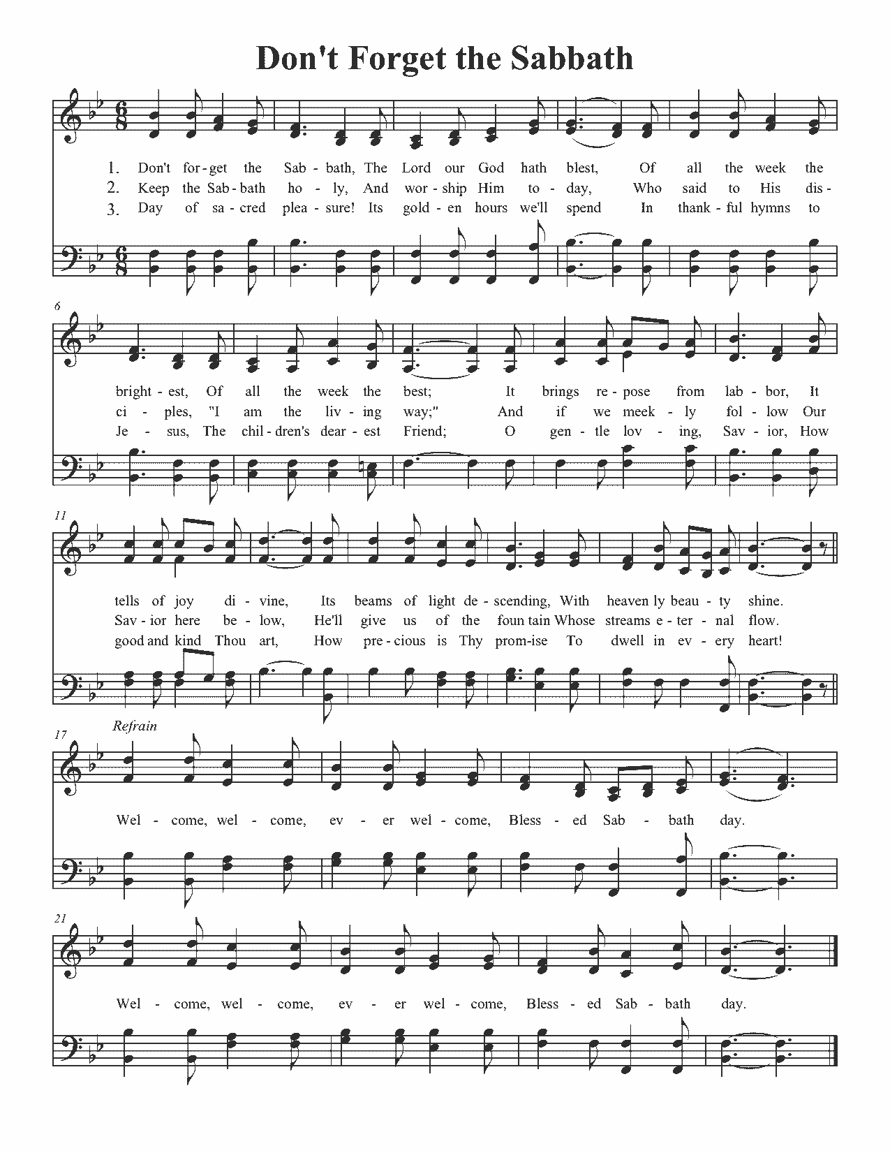 Don't Forget the Sabbath - Sheet Music Page 1