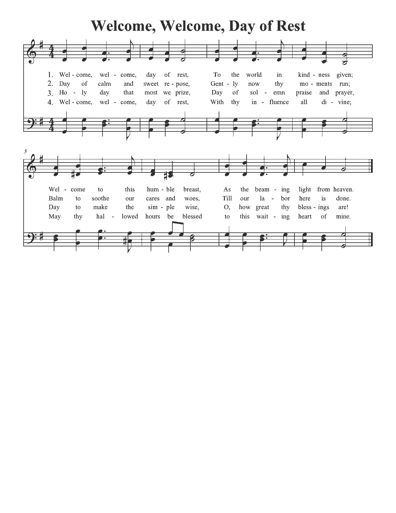 Welcome, Welcome, Day of Rest - Sheet Music Page 1