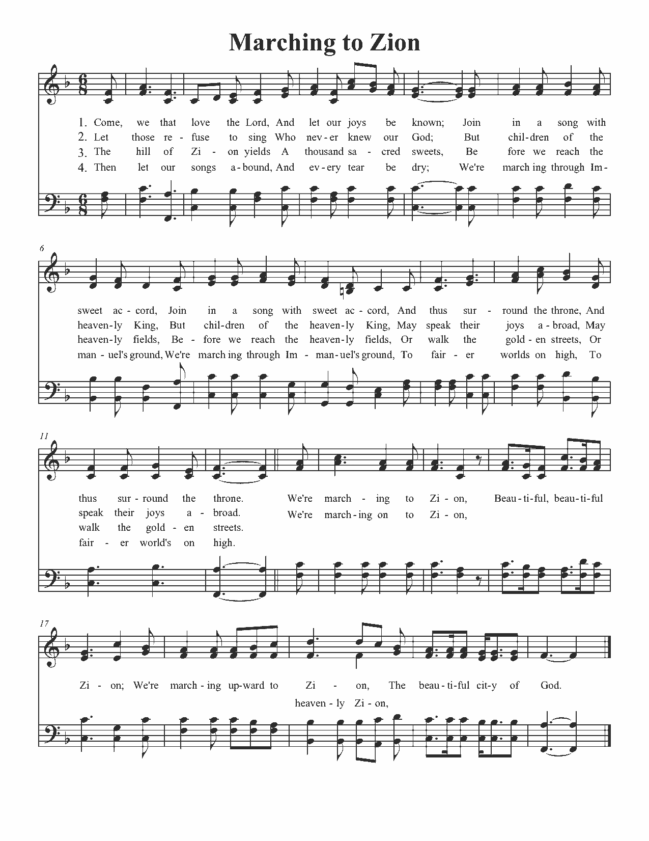 Marching to Zion - Sheet Music Page 1