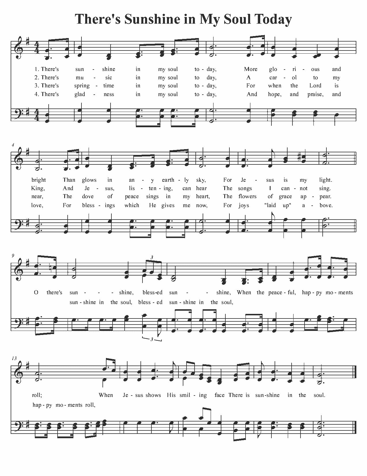 There's Sunshine in My Soul Today - Sheet Music Page 1