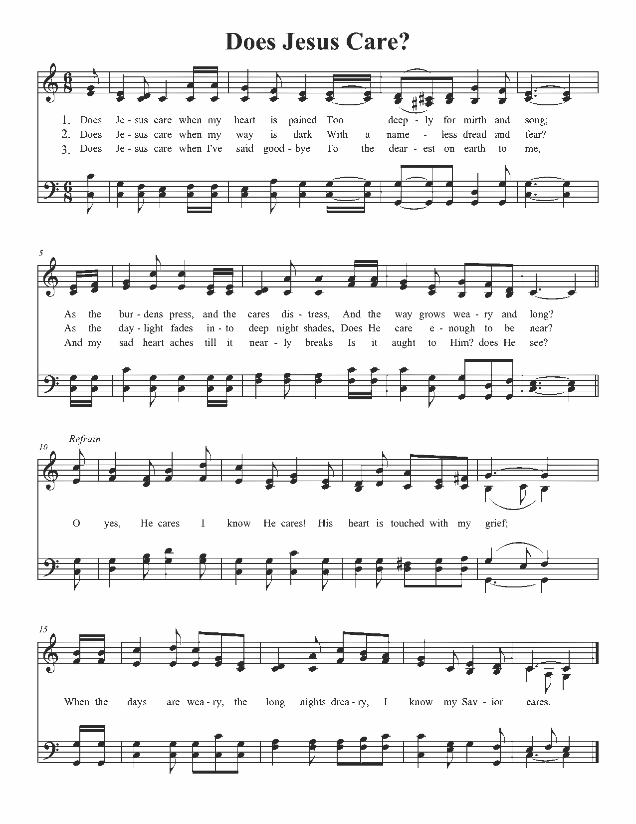 Does Jesus Care? - Sheet Music Page 1