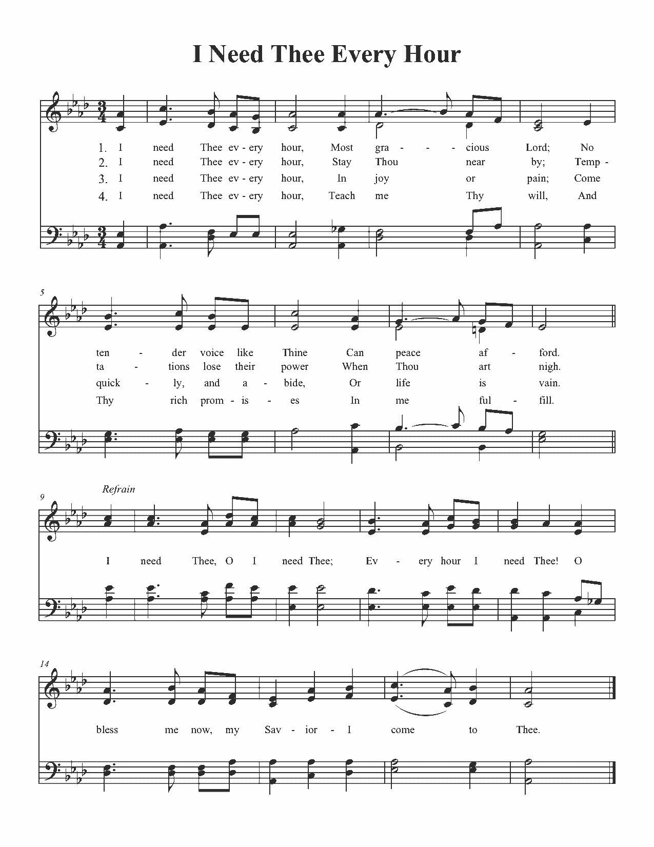 I Need Thee Every Hour - Sheet Music Page 1
