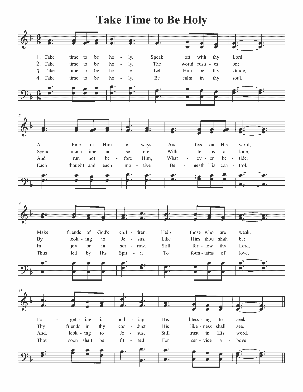 Take Time to Be Holy - Sheet Music Page 1