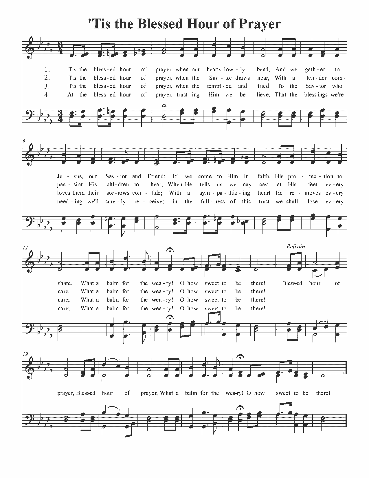 'Tis the Blessed Hour of Prayer - Sheet Music Page 1