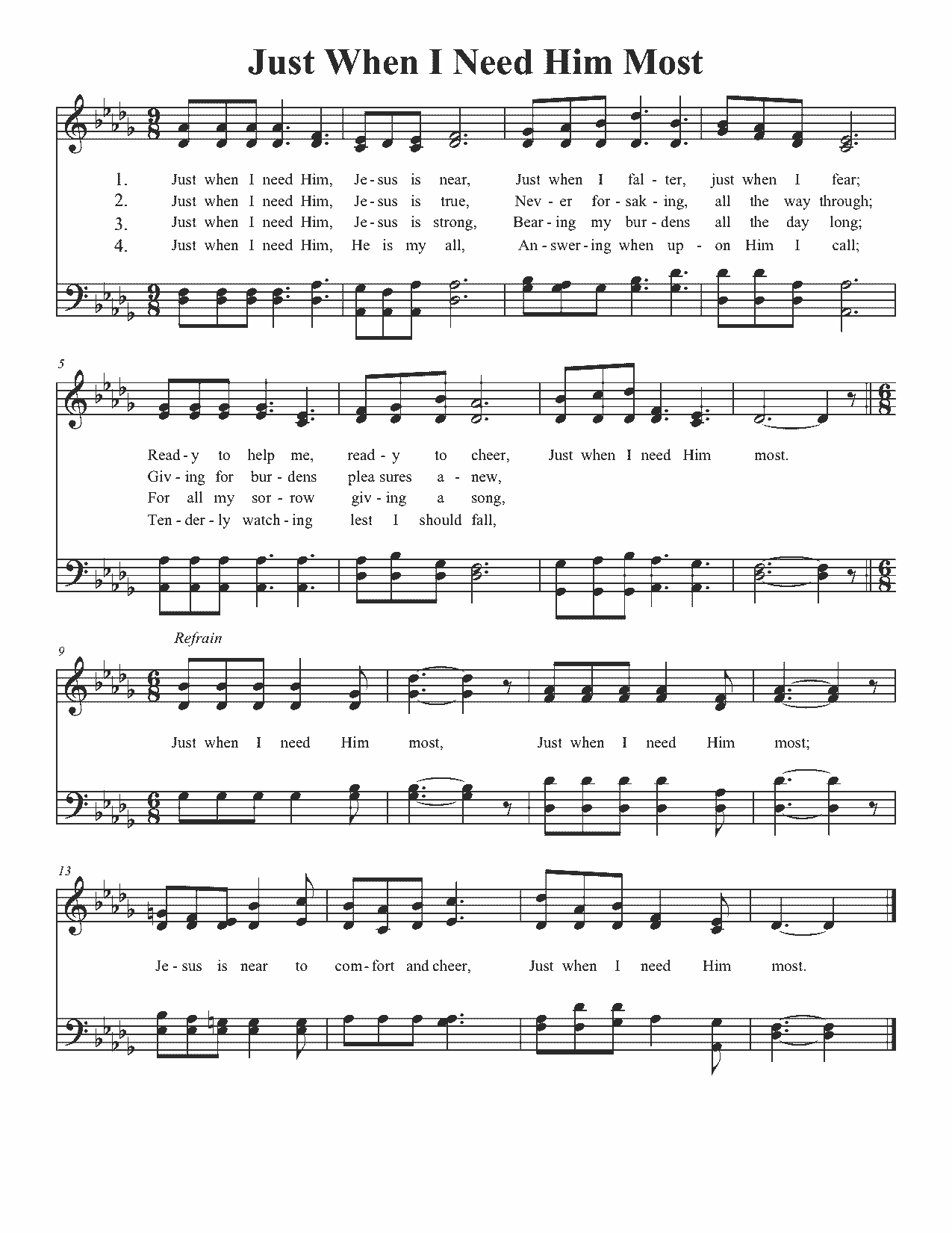 Just When I Need Him Most - Sheet Music Page 1
