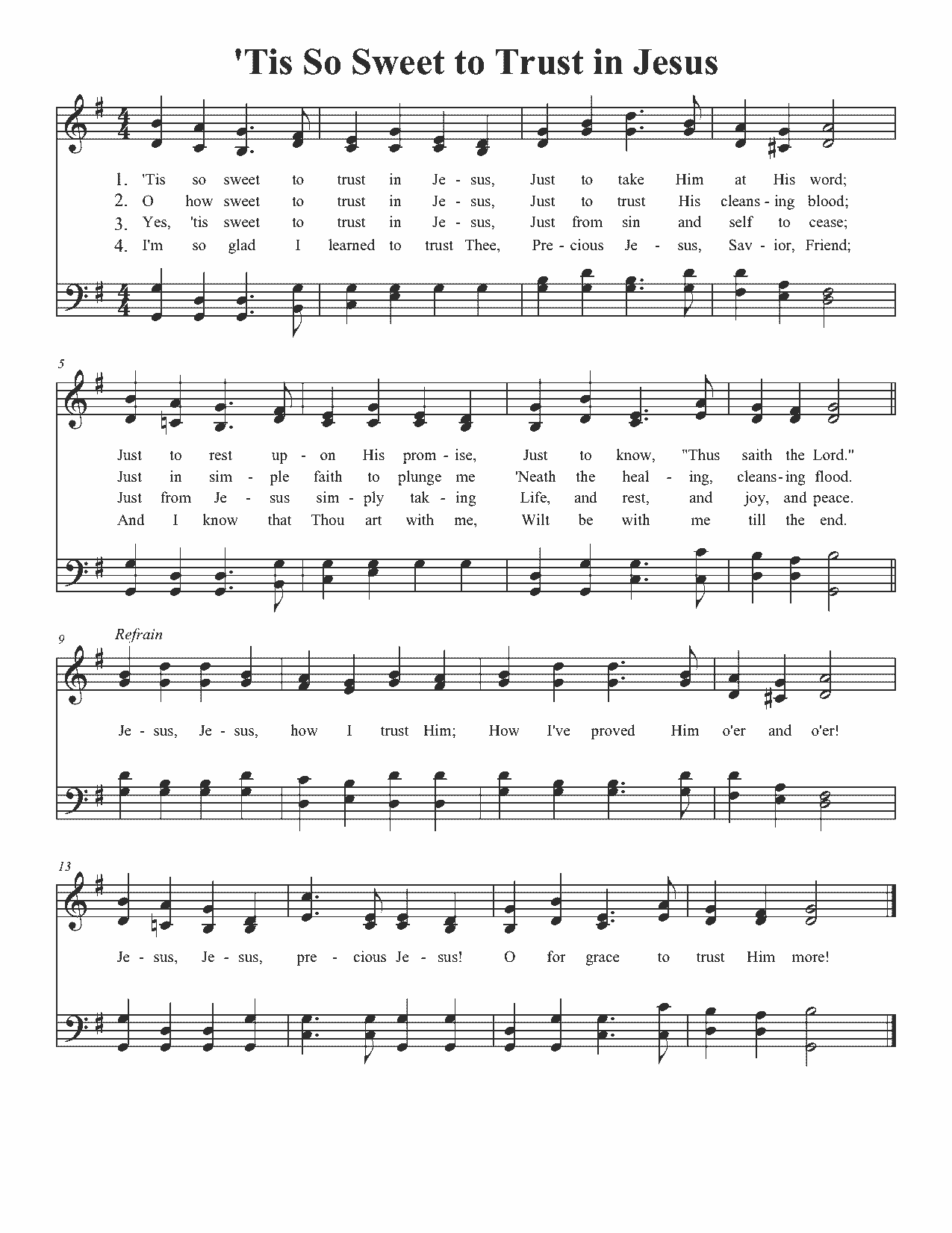 'Tis So Sweet to Trust in Jesus - Sheet Music Page 1