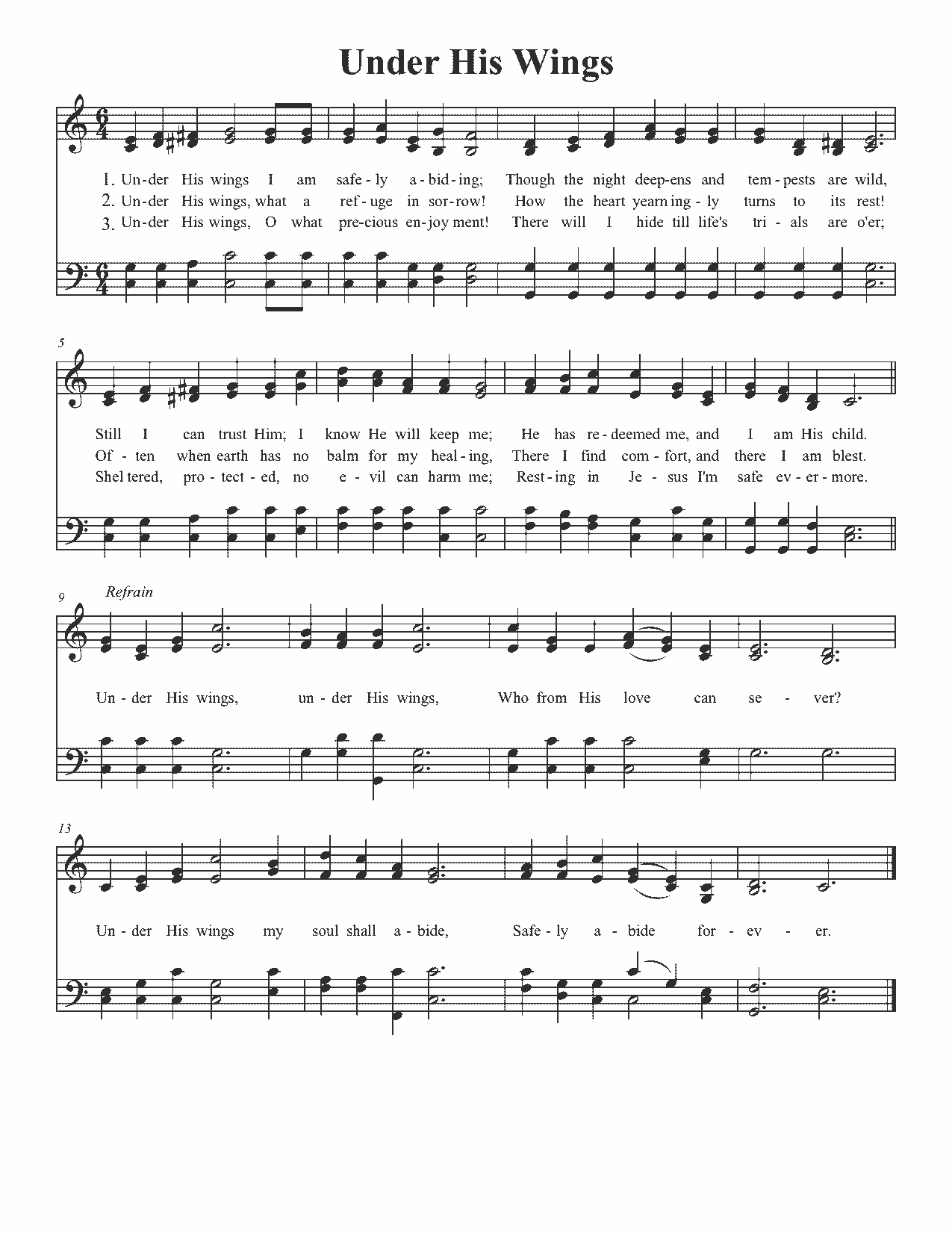 Under His Wings - Sheet Music Page 1