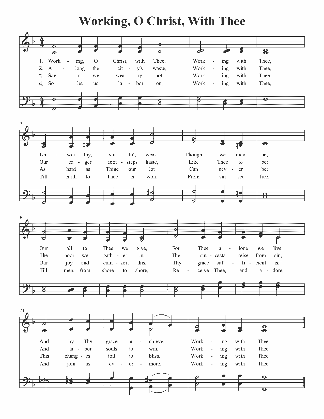 Working, O Christ, With Thee - Sheet Music Page 1