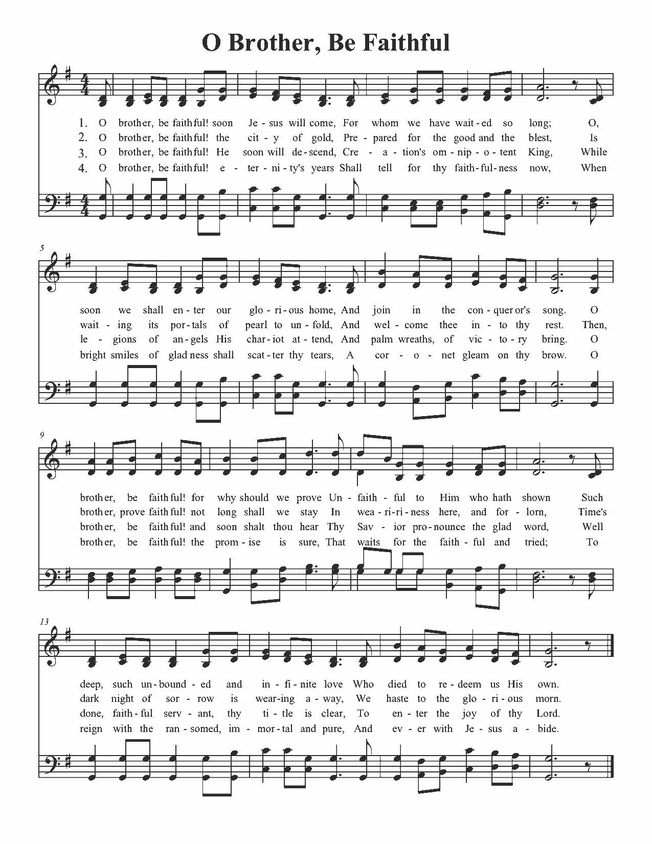 O Brother, Be Faithful - Sheet Music Page 1