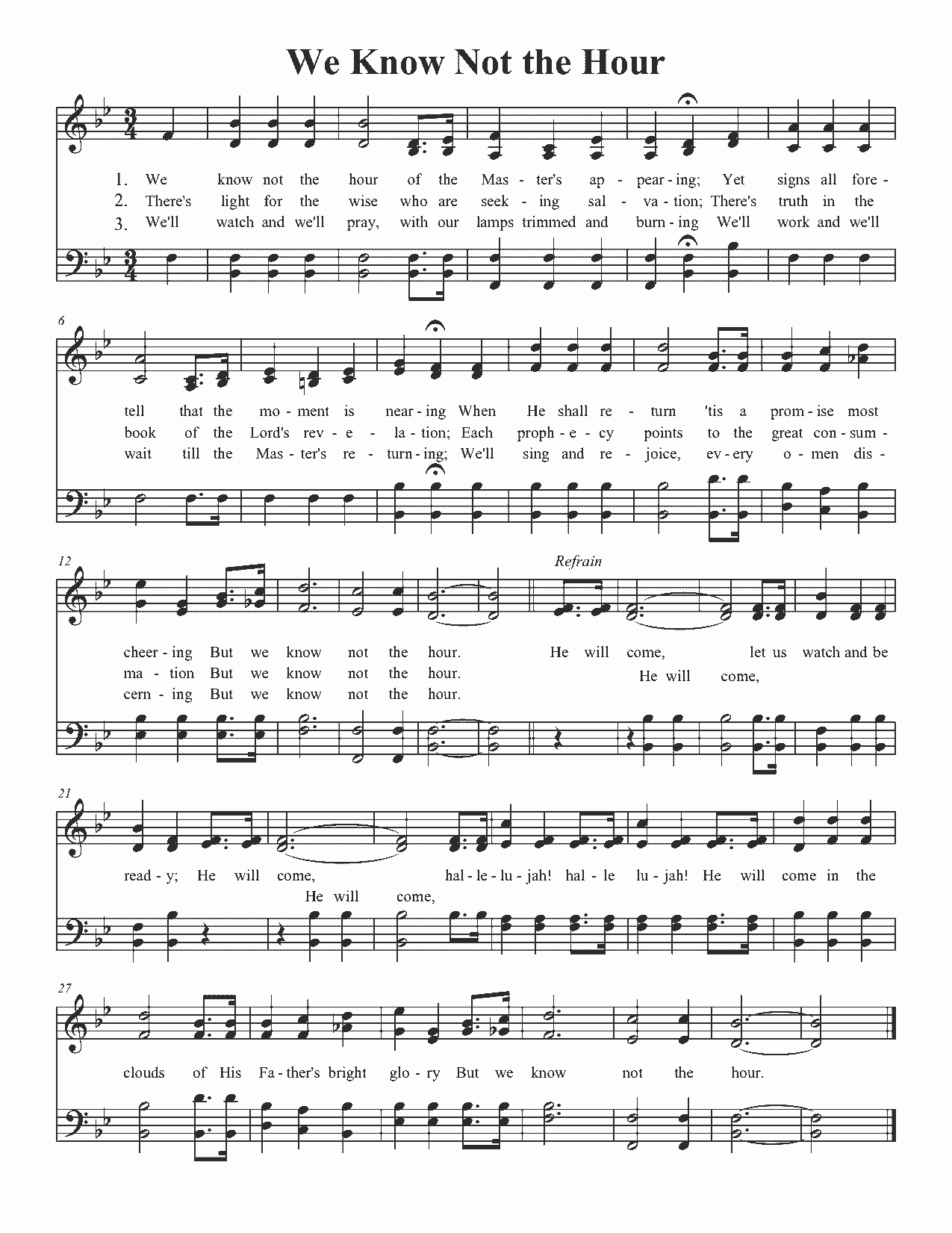 We Know Not the Hour - Sheet Music Page 1