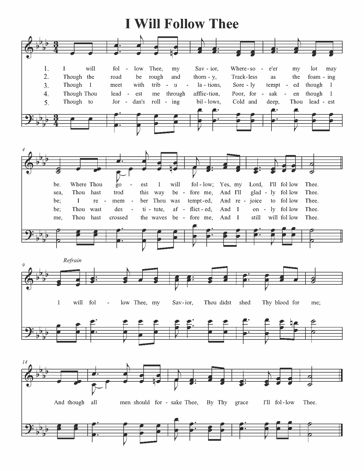 I Will Follow Thee - Sheet Music Page 1